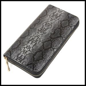 Wallet Snakeskin Print / Animal Python Zip Around / White/Black/Gray- NWT